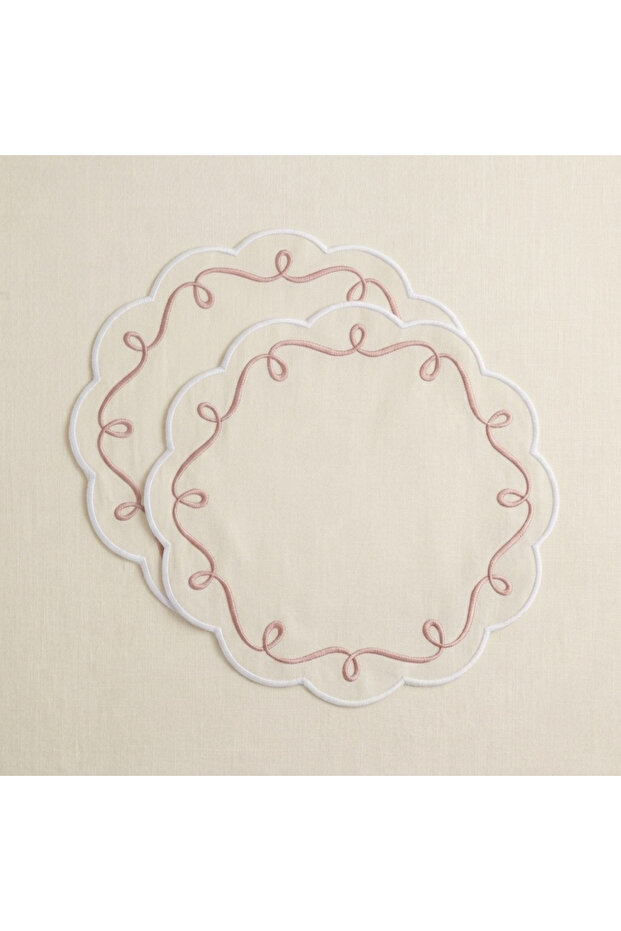 2-Piece White Collection Embroidered Premium Duck Fabric Placemat Set | (38X38 cm) - with Liquid Repellent Feature