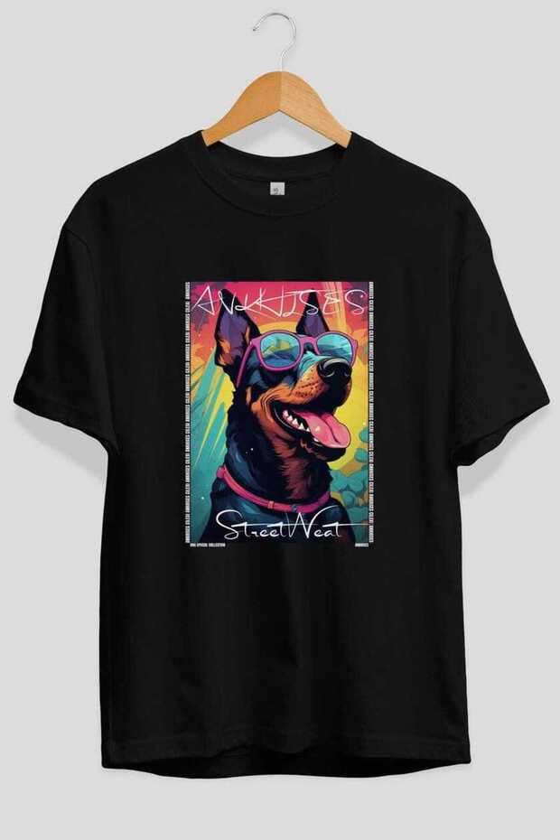 For Dog Lovers 15 Front Dog Prints Black Oversize T-Shirt 100% Cotton Unisex Dog Lover Premium Design