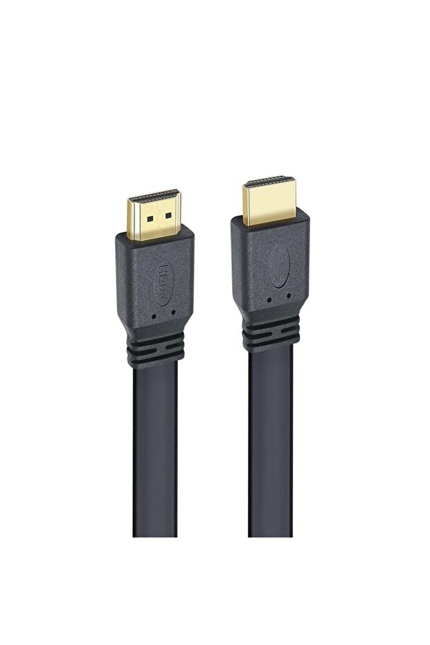 HK-25508 كابل HDMI أسود مسطح بطول 1.5 متر مع طرف ذهبي مسطح 19 دبوس