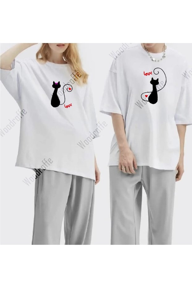 Dear Couple Combination Printed Unisex Casual Oversize Boyfriend T-Shirt