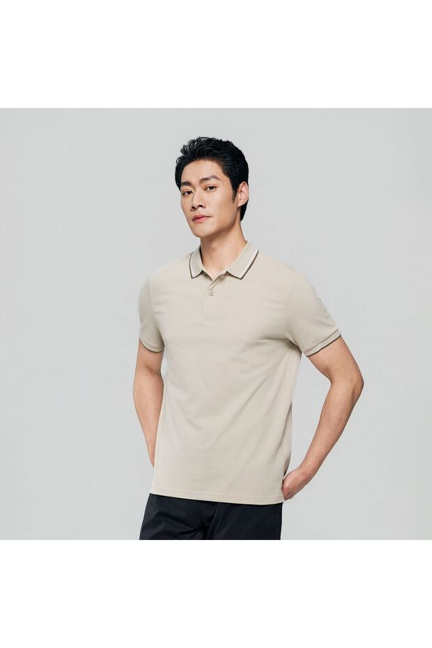 Men’s Slim Pique Solid Polo with Flat Knit Collar