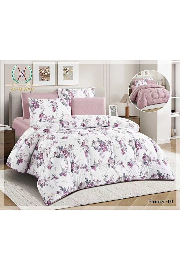 مفرش صيفي مشجر -نفرين - 6 قطع -مقاس 250*230-مايكروفير ناعم -وجهين
