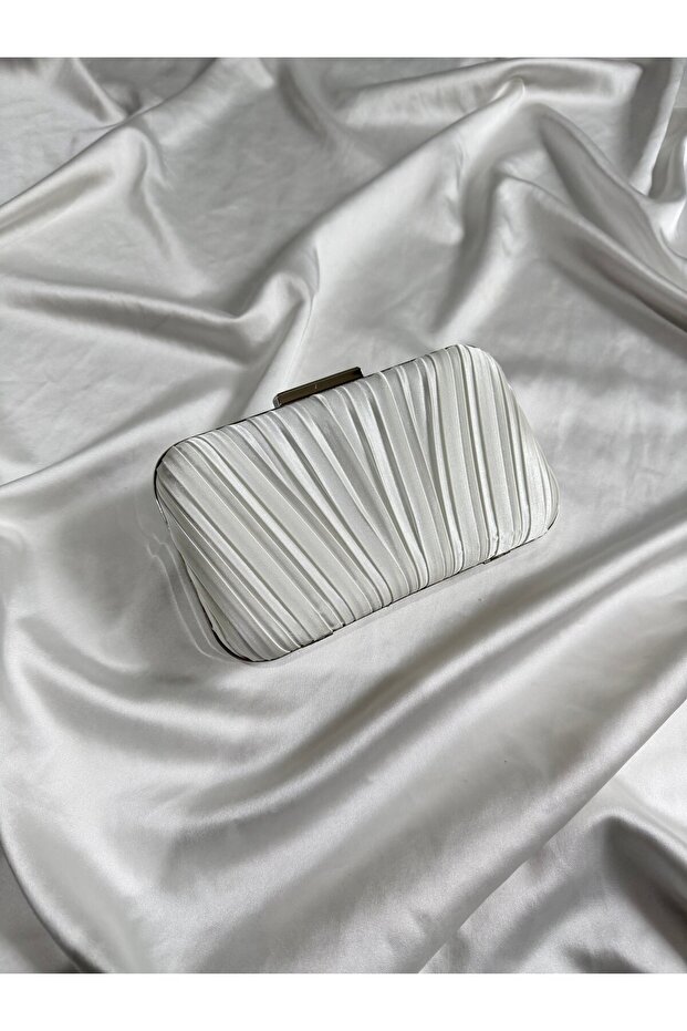 Pleated Model Wedding Engagement Evening Dress Bag White