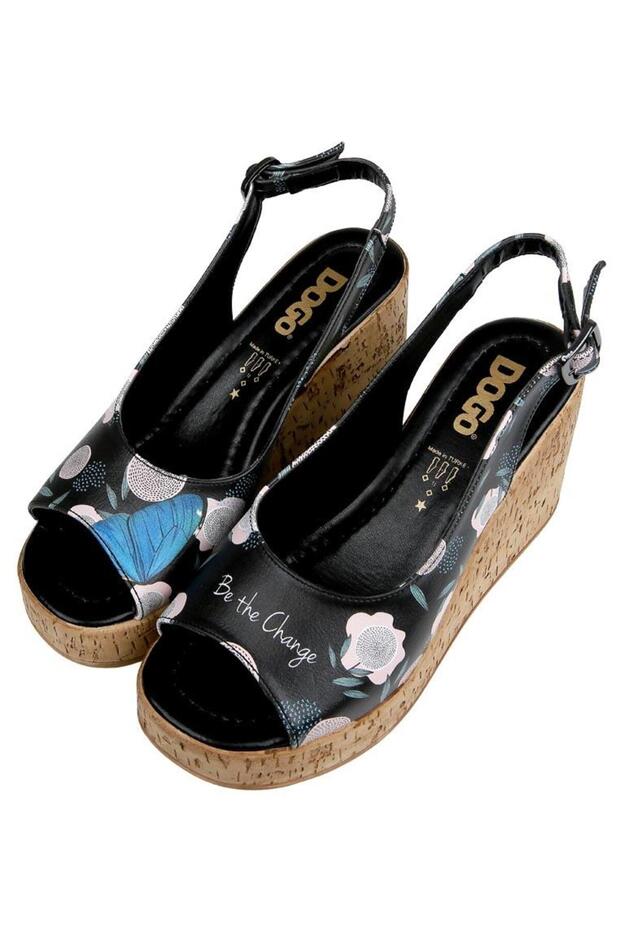 Women's Vegan Leather Black Wedge Heeled Sandals - Be the Change Design