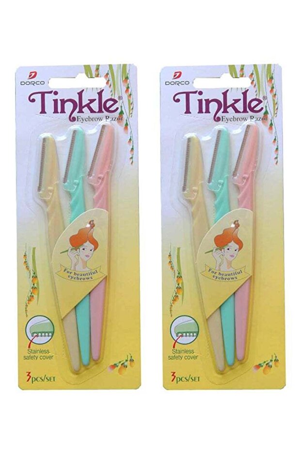 6-Piece Eyebrow Razor Set Pink/Green/Yellow 14.5cm