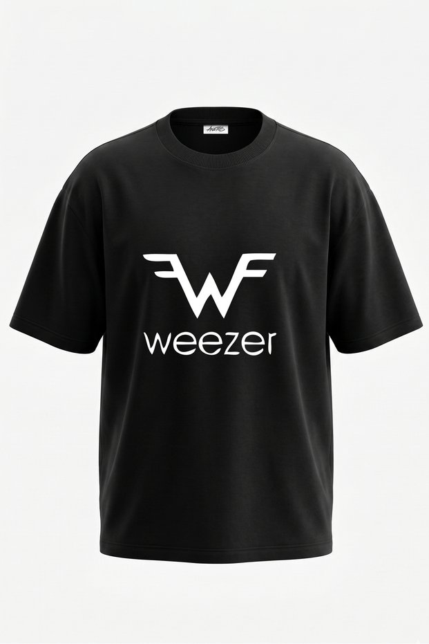 تي شيرت Weezer Design مطبوع من الخلف مصنوع من القطن باللون الأسود مقاس كبير