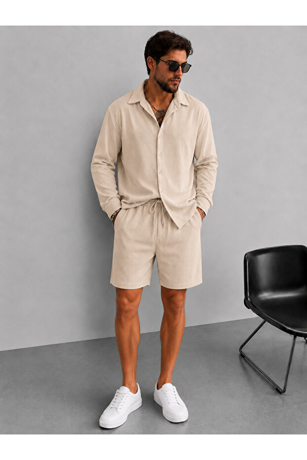 Men's Summer Ottoman Twill Fabric Shorts-Shirt Set