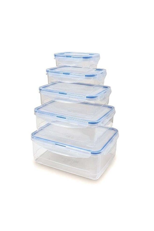Airtight Food Storage Container Set, Clear Plastic, Rectangular, Locking Lids, Kitchen Organiser, Set Of 5