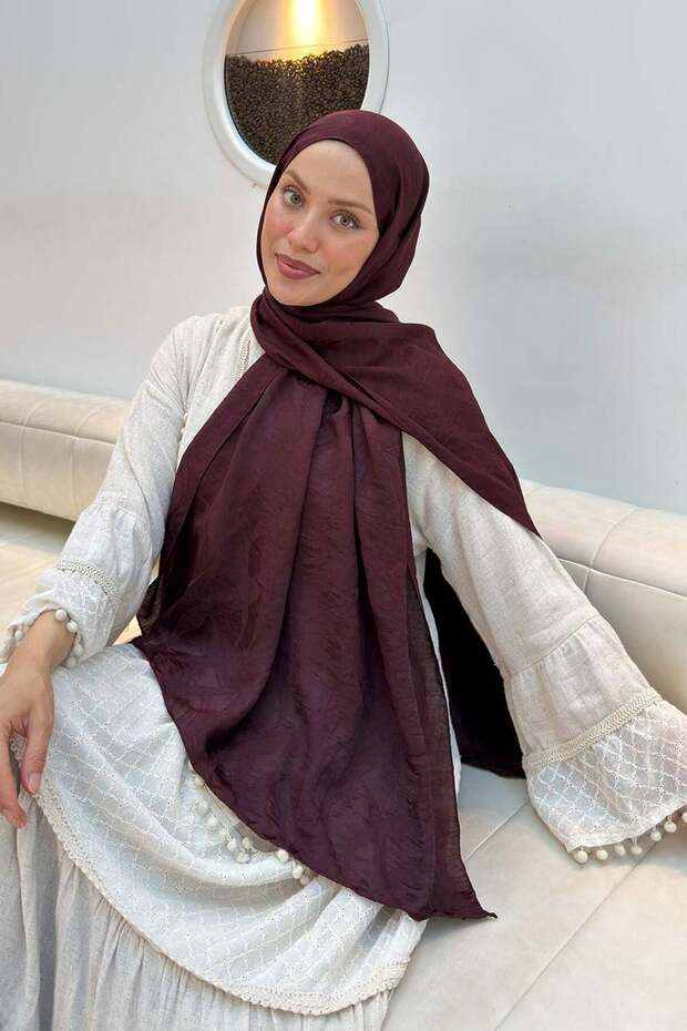Ağaçdalı Pattern Ayrobin Floral Jacquard Shawl Dark Burgundy