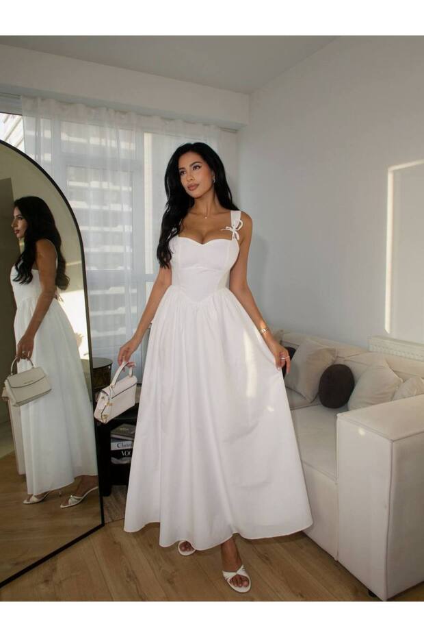 Women's White Front and Back Tie Midi Dress