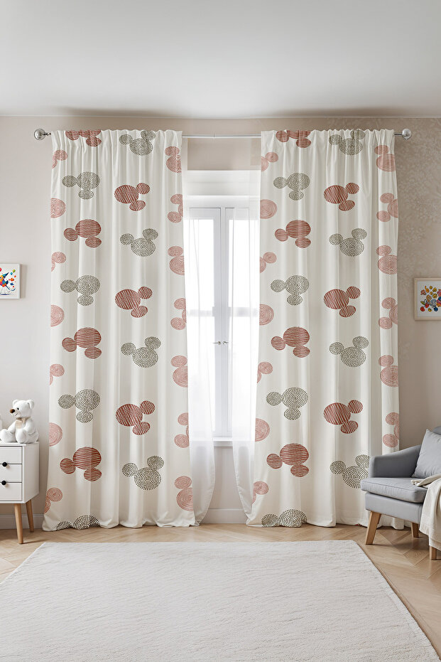 Polka Dot Mice Patterned Children's Baby Room Background Curtain (Single Wing Pricing)