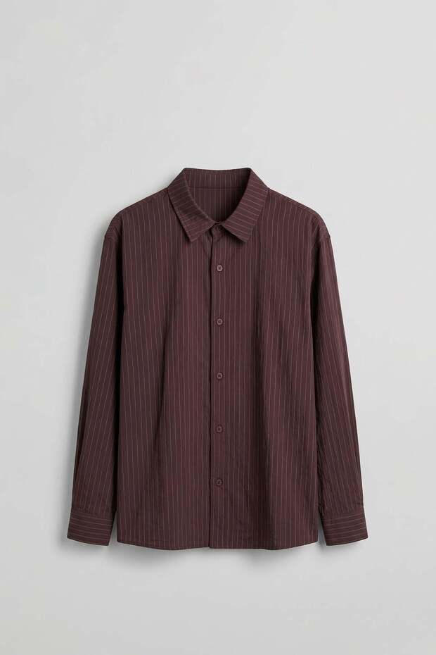 Men's Oversize Striped Boxy Fit Long Sleeve Shirt Burgundy