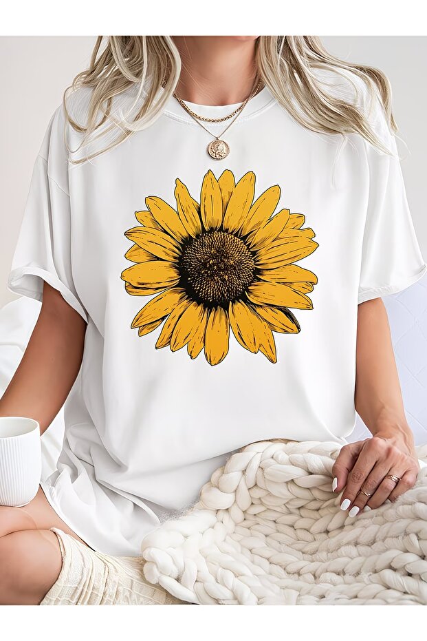 Women's Plus Size Sunflower Printed Oversize T-Shirt Loose Fit