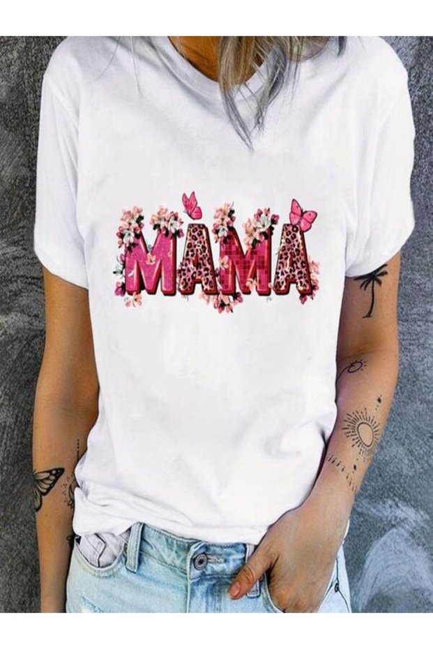Mama Printed White Women's T-Shirt