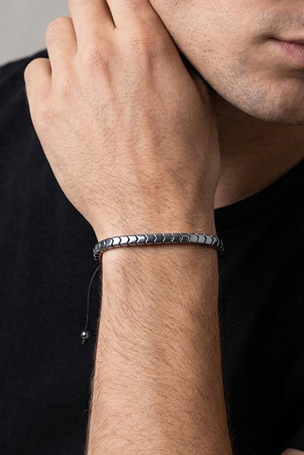 Hematite Stone Adjustable Drawstring Men's Bracelet - 3