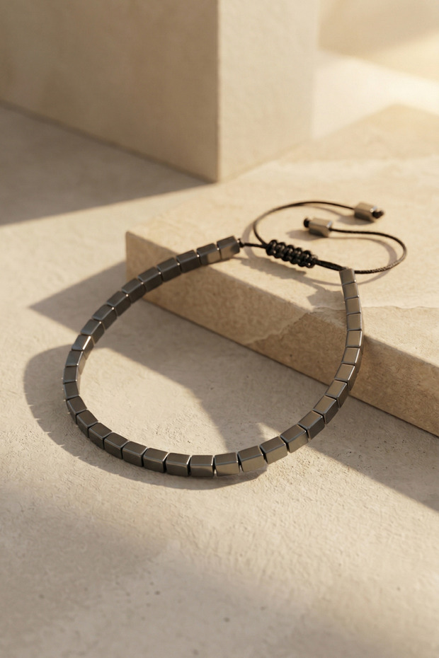 Rectangular Hematite Stone Adjustable Men's Bracelet - 2