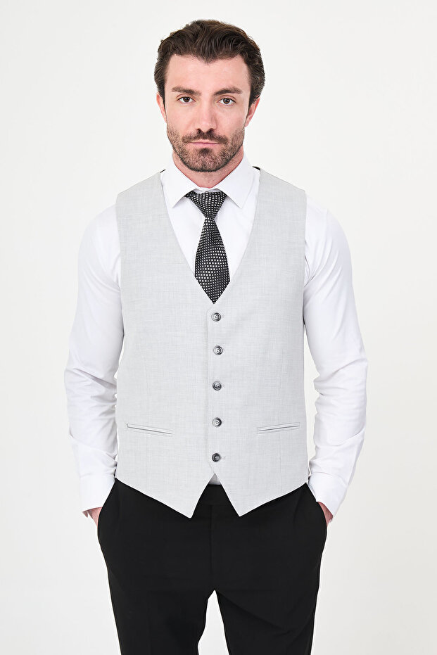 Textured Slim Fit Classic Men's Vest Gray - 40961.26Y