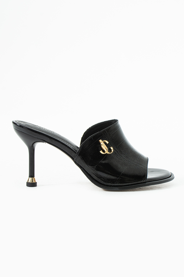 Nola Black Heeled Slippers