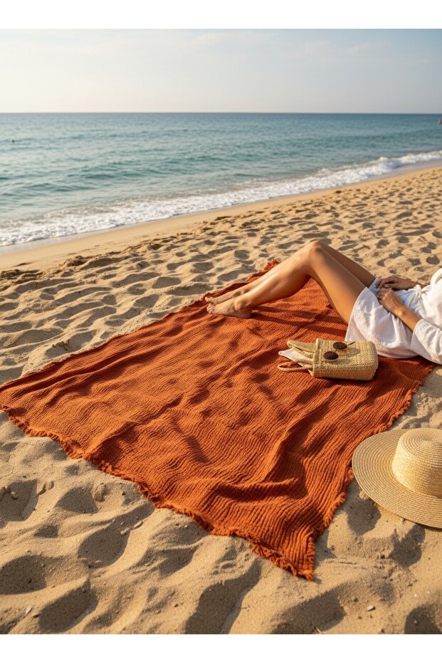 4 Layers 100% Cotton Muslin Quick Drying Large Beach Towel, 100X200 Cm.
