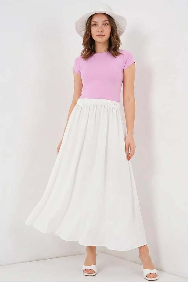 Women's Crew Neck Long White Skirt