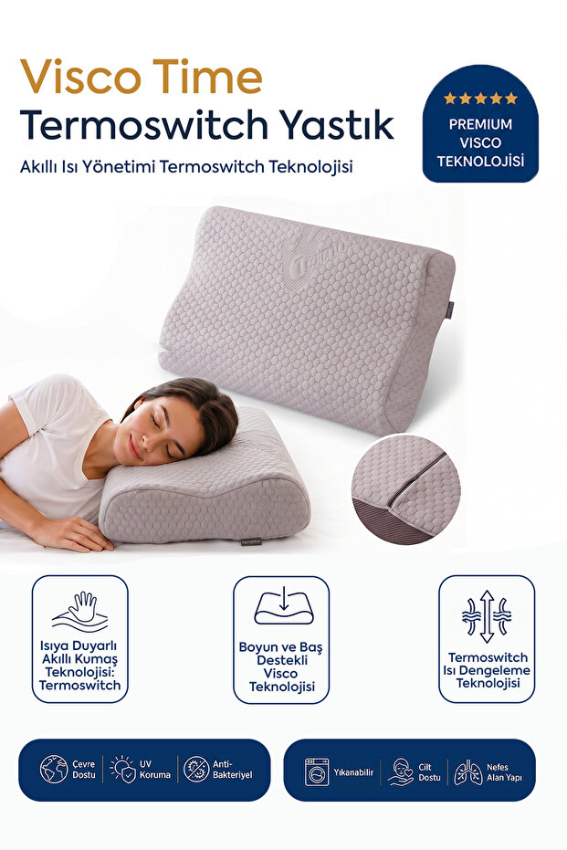 Visco Time Termoswitch Orthopedic Visco Pillow with Neck Support 50X32 cm