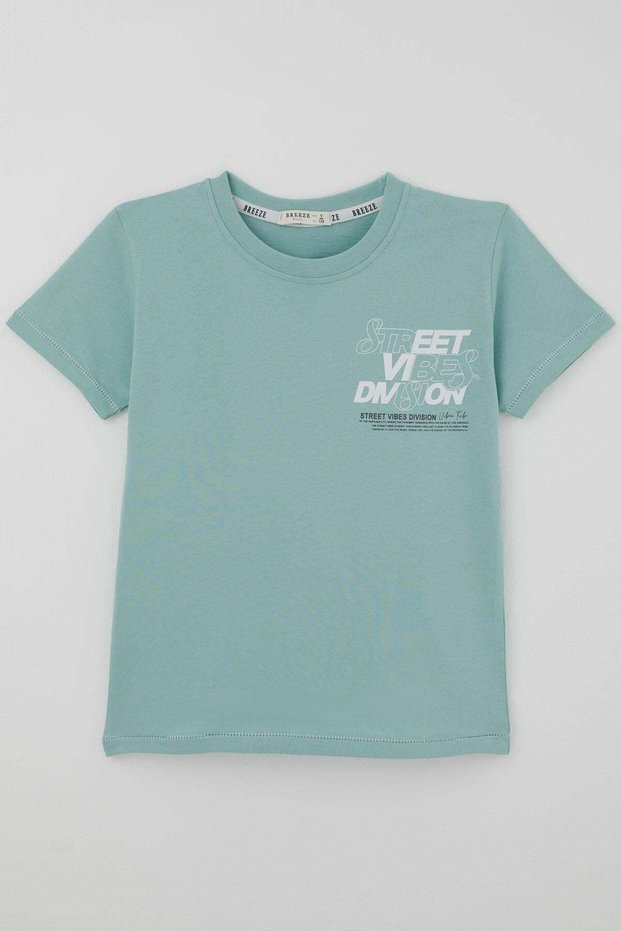Boy's Short Sleeve T-Shirt with Back Print Detail, Ages 8-14, Water Green