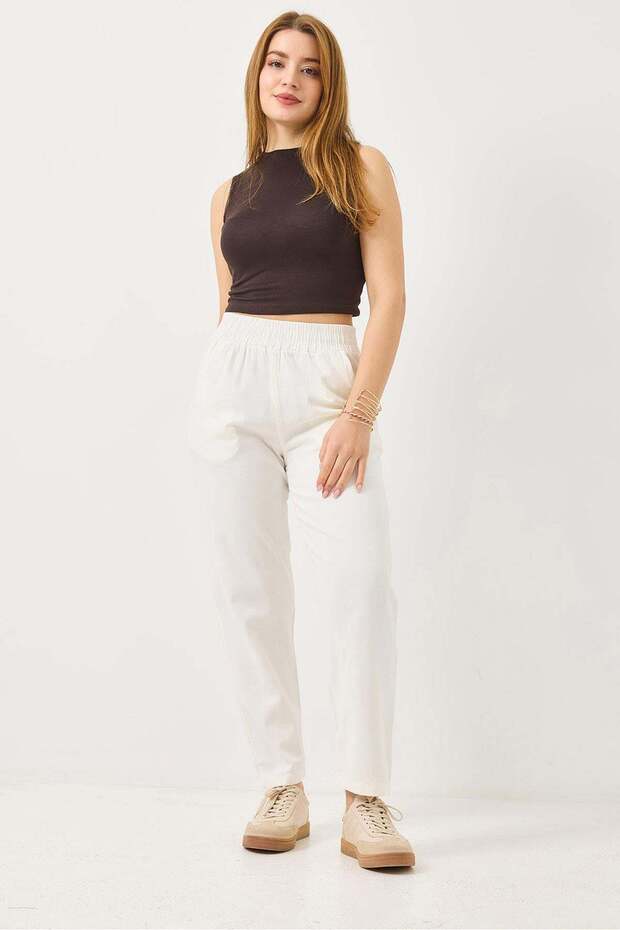 Women's Canvas Pocket Mom Pants White