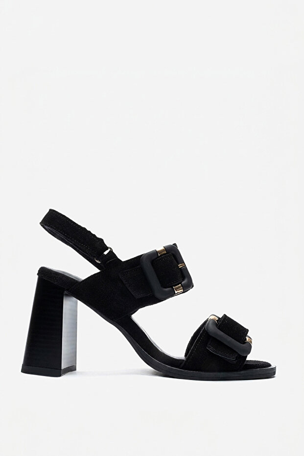 Women's Ankle Strap High Heel Sandals Real Leather Zy 4177 Suede Black