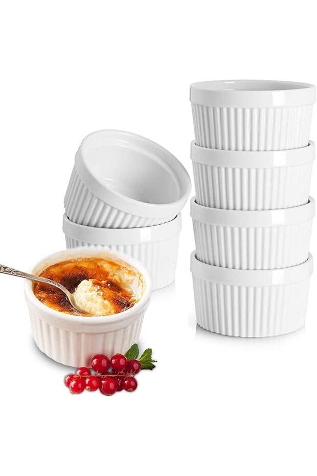 6.5CM White Porcelain Ramekins, 85ML Baking Cups for Souffle,