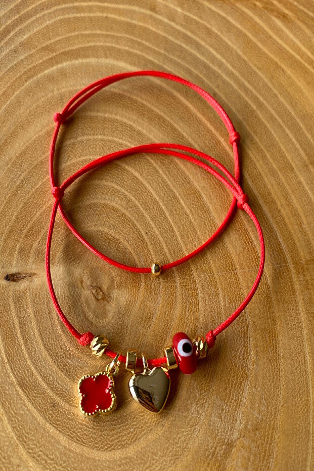 مجموعة من 2 قطعة من خرز كيرماكام مع حلية قلب ذهبية وسلسلة قابلة للتعديل
