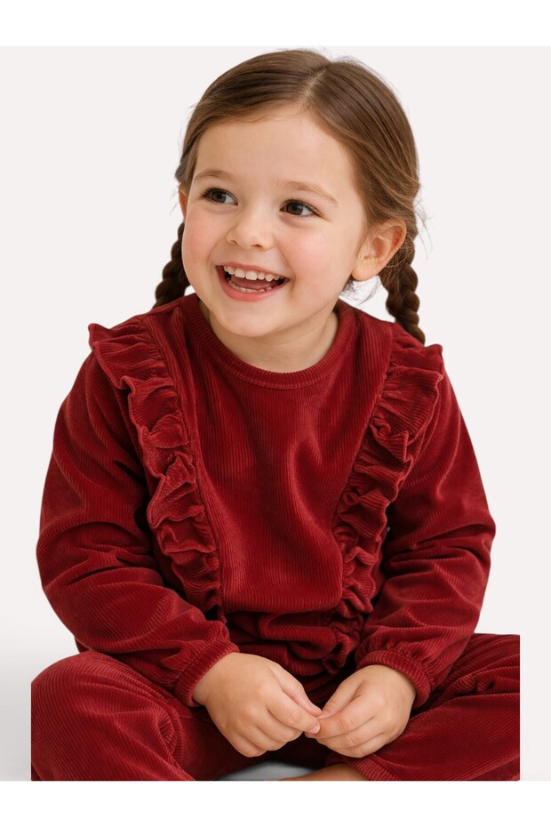 Girls Ruffle Detail Top & Flared Pants Set