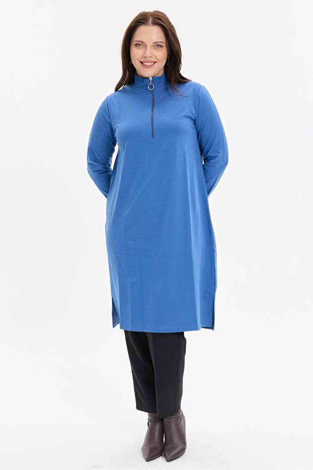Stand collar two thread zippered tunic