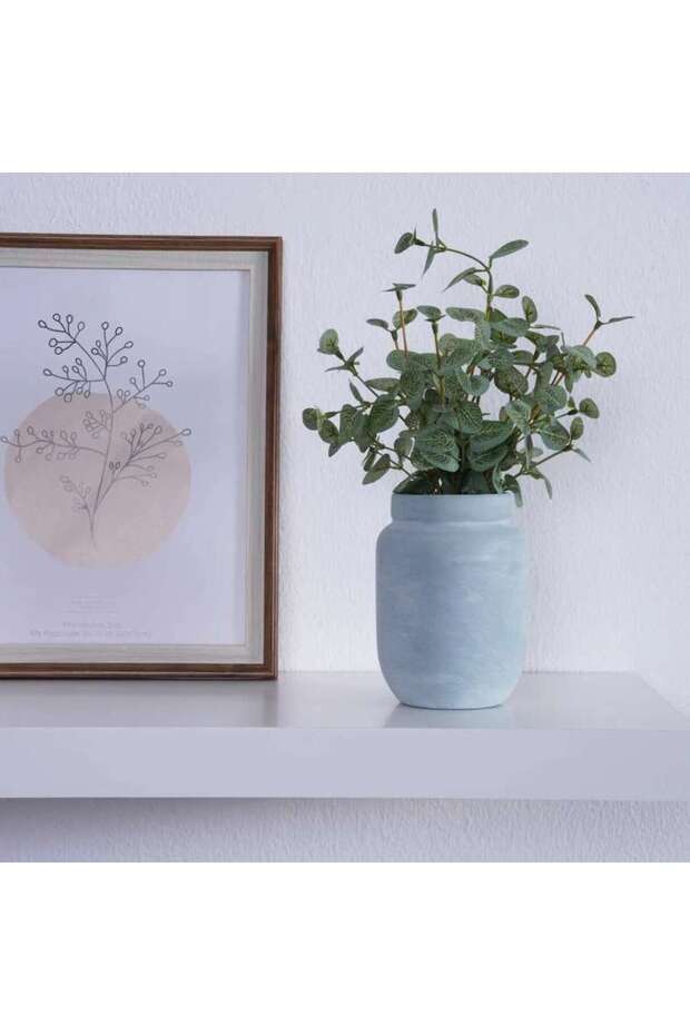Artificial Eucalyptus In Blue Ceramic Pot 17.78x17.78x27.94cm - Green