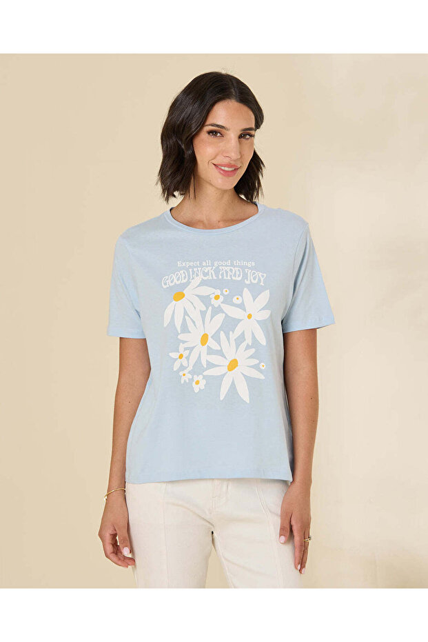 Women Blue Printed T-Shirt