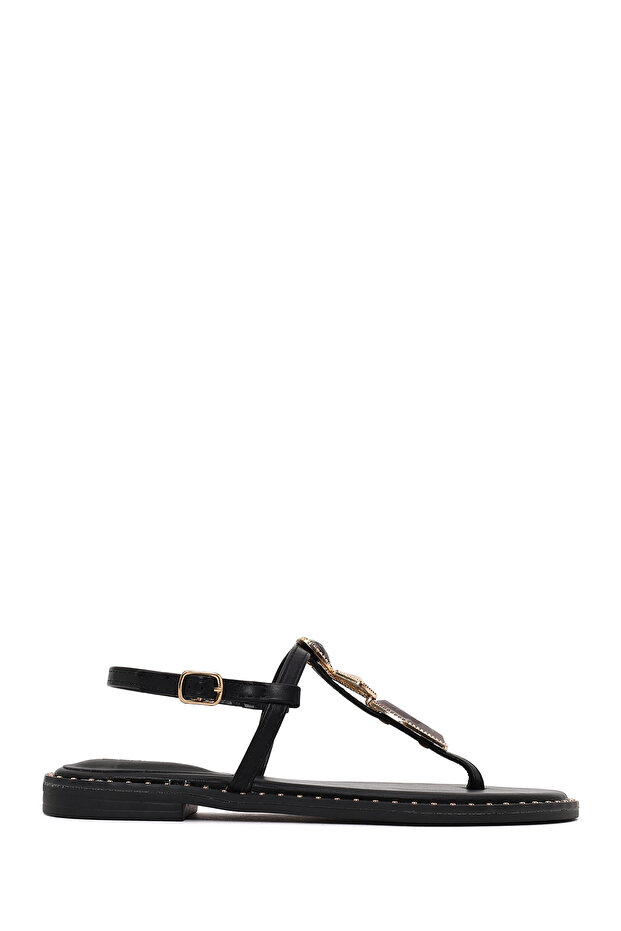 Women's Black Ankle Buckle and Stone Flip-Flop Sandals 26Sfe452114