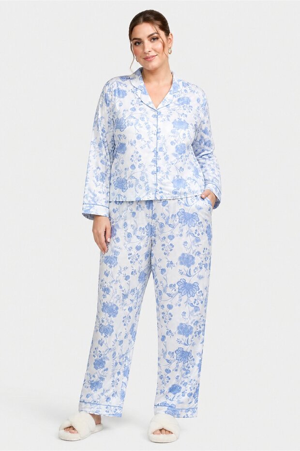 Women 2 Pieces Floral Print Long Sleeve Shirt With Pants Sleepwear Set, Multicolor