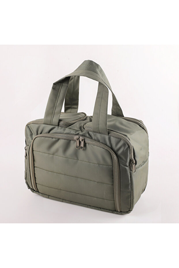 Army Green Multi-Compartment Quilted Simple and Stylish Solid Color Portable Travel Toiletry and Mak