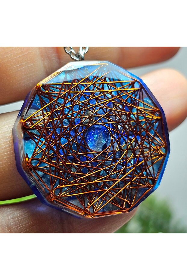 Copper Mandala Apatite - Steel Chain Orgonite Necklace (Handmade Designer Products)