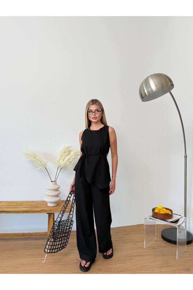 Flowy Short Sleeve Blouse and Wide Leg Pants Set
