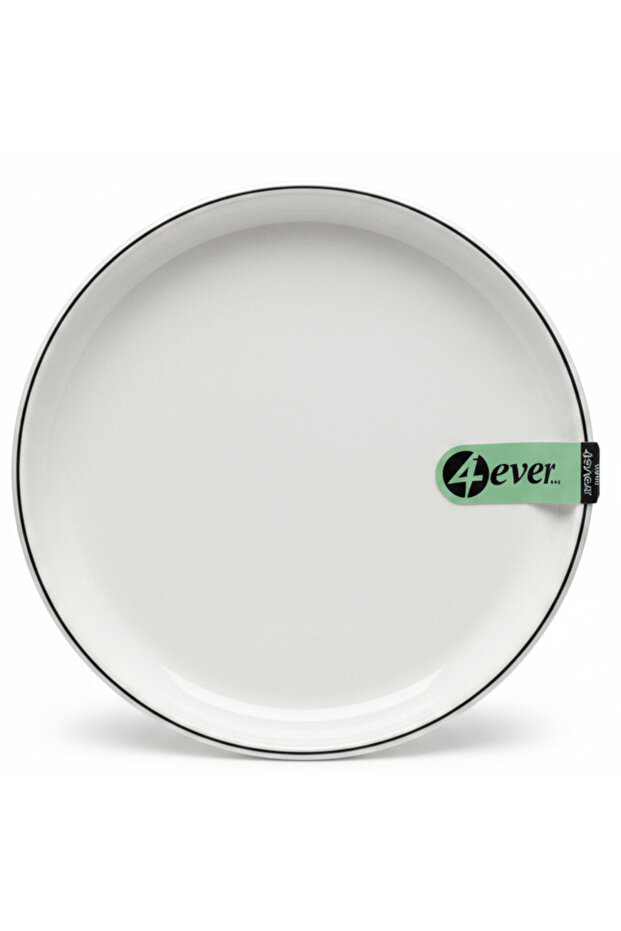 4 Ever White Round Melamine Dessert Plate with Black Rim — 7.5 Inch
