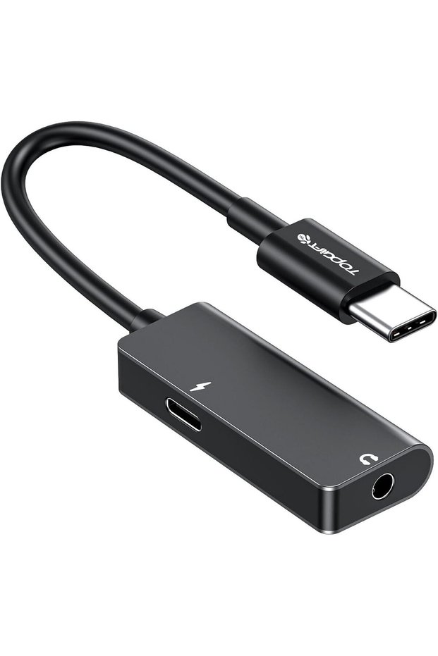 WYE TG-ADP12-L USB-C to 3.5mm Audio Jack and USB-C Female Port Adapter, Black