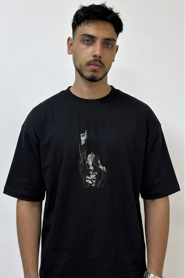 Suga D Day Design Printed Oversize Black T-Shirt