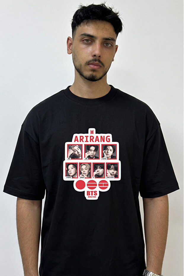 Bts Kpop_5 Design Printed Oversize Black T-Shirt