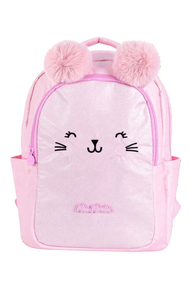 Two-Compartment Girl's Cat Printed Pink School Backpack - 26056