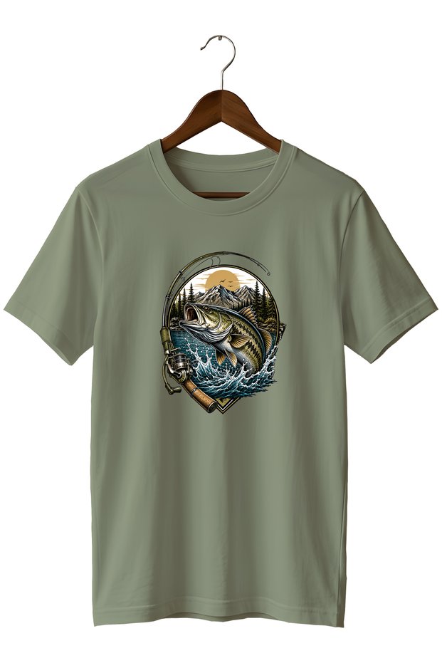Fish Printed Unisex T-Shirt Fishing Outdoor Nature and Fishing Themed Crew Neck T-Shirt