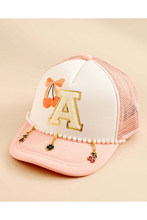 Girls White and Pink Embellished Cap