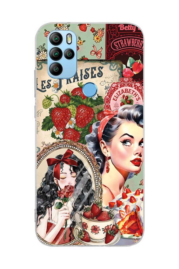 General Mobile Gm 21 Pro Compatible Retro Women's Collage Patterned Transparent Phone Case