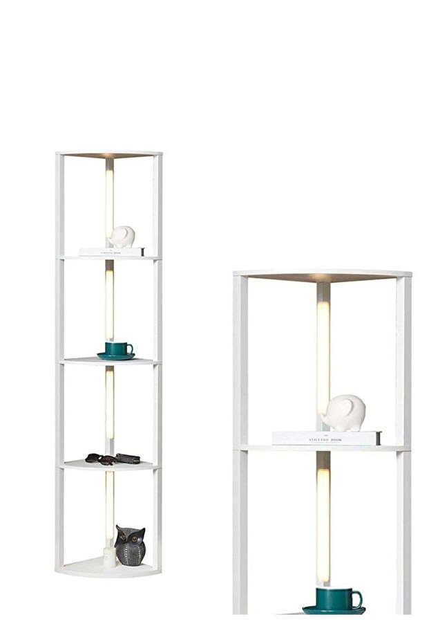 Living Room Bedroom Study Room Decoration LED Bookshelf Lamp, Movable 4-Tier Floor Lamp with Storage Rack with Remote Control 11W
