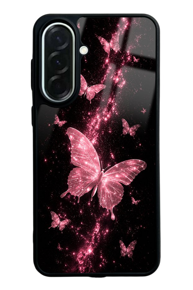 Samsung A37 Pink Galaxy Butterfly Design Glossy Phone Case