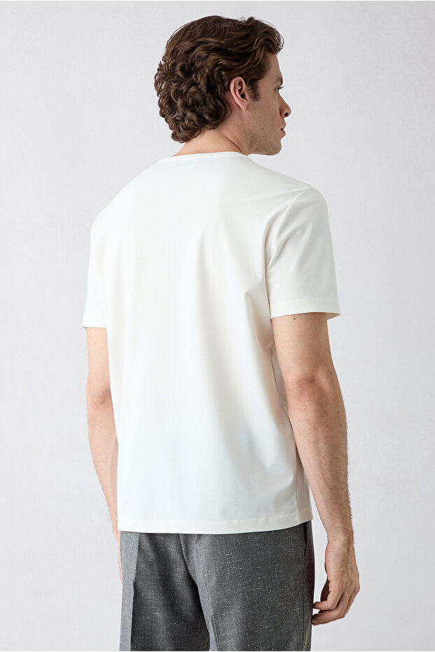 Regular Fit Crew Neck Lyocell Blend Basic T-Shirt - 4